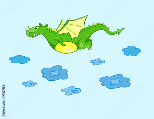 Green fly Dragon. Dinosaur in the sky.