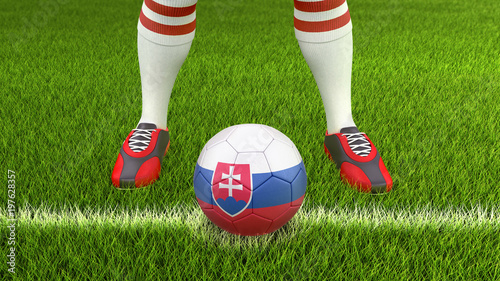 Man and soccer ball with Slovak flag 