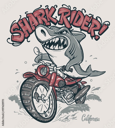 Shark Rider on motorcycle vector T-Shirt design