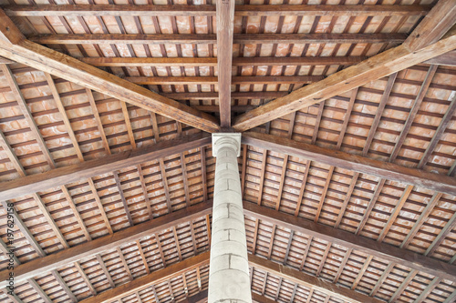 Ancient architecture element,detail ceiling,La Porxada, ancient corn exchange in historic center of Granollers, province Barcelona, Catalonia.