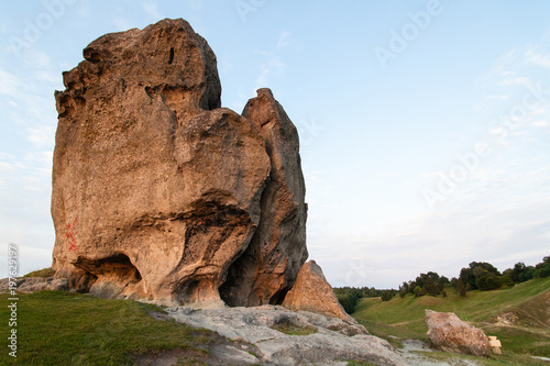 Devil's rock in Pidkamin shoot at golden hour, Lviv region