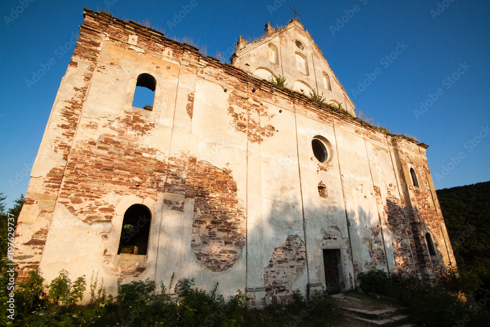 Beautiful scenery on the ruins of the old church in Chervonograd, Ukraine