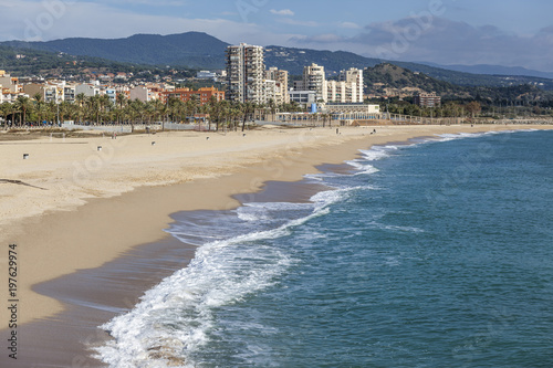 Mediterranean beach in Mataro, maresme region, province Barcelona, Catalonia.
