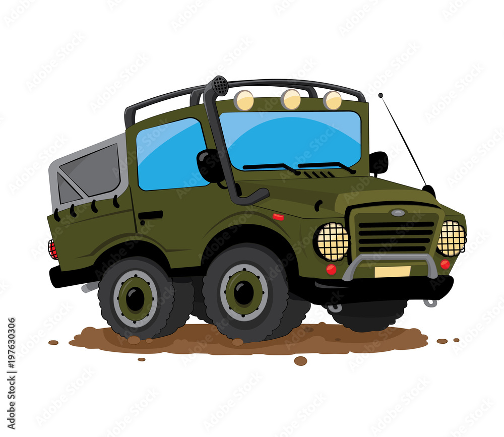 offroad 4x4 jeep cartoon parked in the mud offroad 4x4 jeep cartoon parked in the mud
