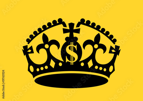 Crown with US dollar symbol as metaphor of oligarchy and plutocracy. Society is governed and reigned by wealthy and rich person. Connection between money and power. Vector illustration. photo