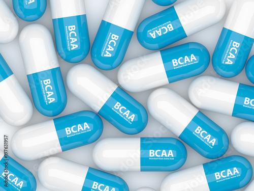3d render of BCAA pills on white table