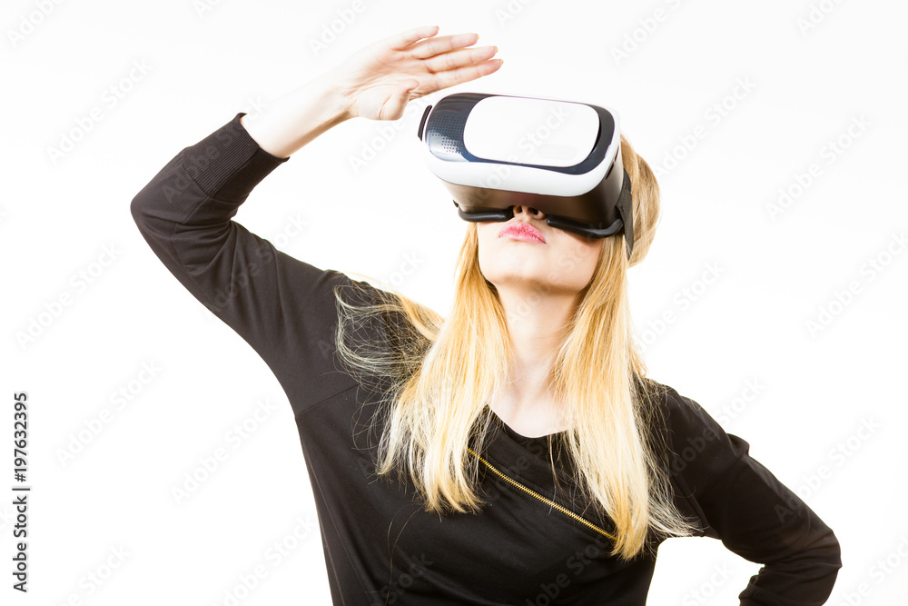 Woman wearing VR goggles Woman wearing VR goggles