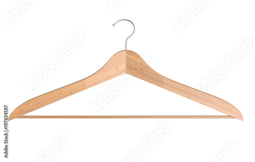 Front view of wooden clothes hanger isolated on white - 3D Rendering