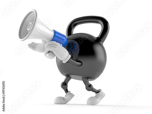 Kettlebell character speaking through a megaphone