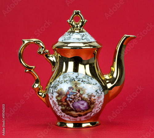 kettle porcelain on a red background