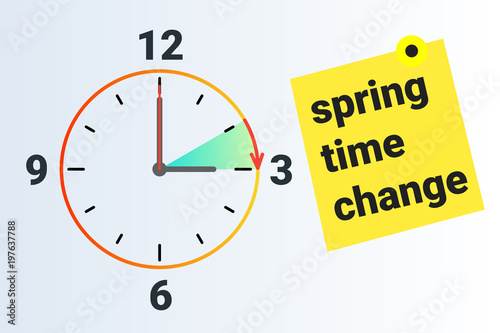 Spring Time forward. Summer clock change. Daylight saving time. Vector