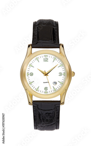 Gold wrist watch isolated