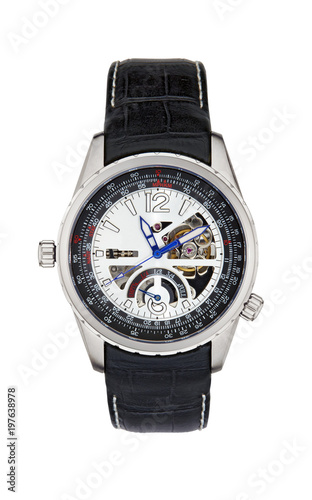 Silver wrist watch isolated on white