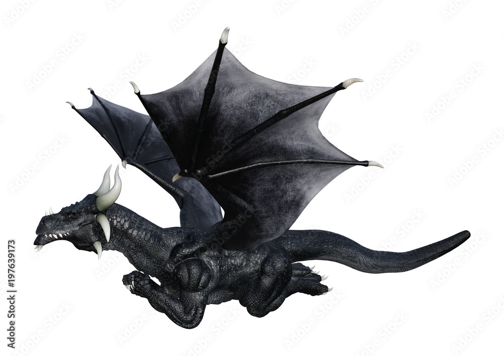 Fototapeta premium 3D Rendering Fantasy Black Dragon on White