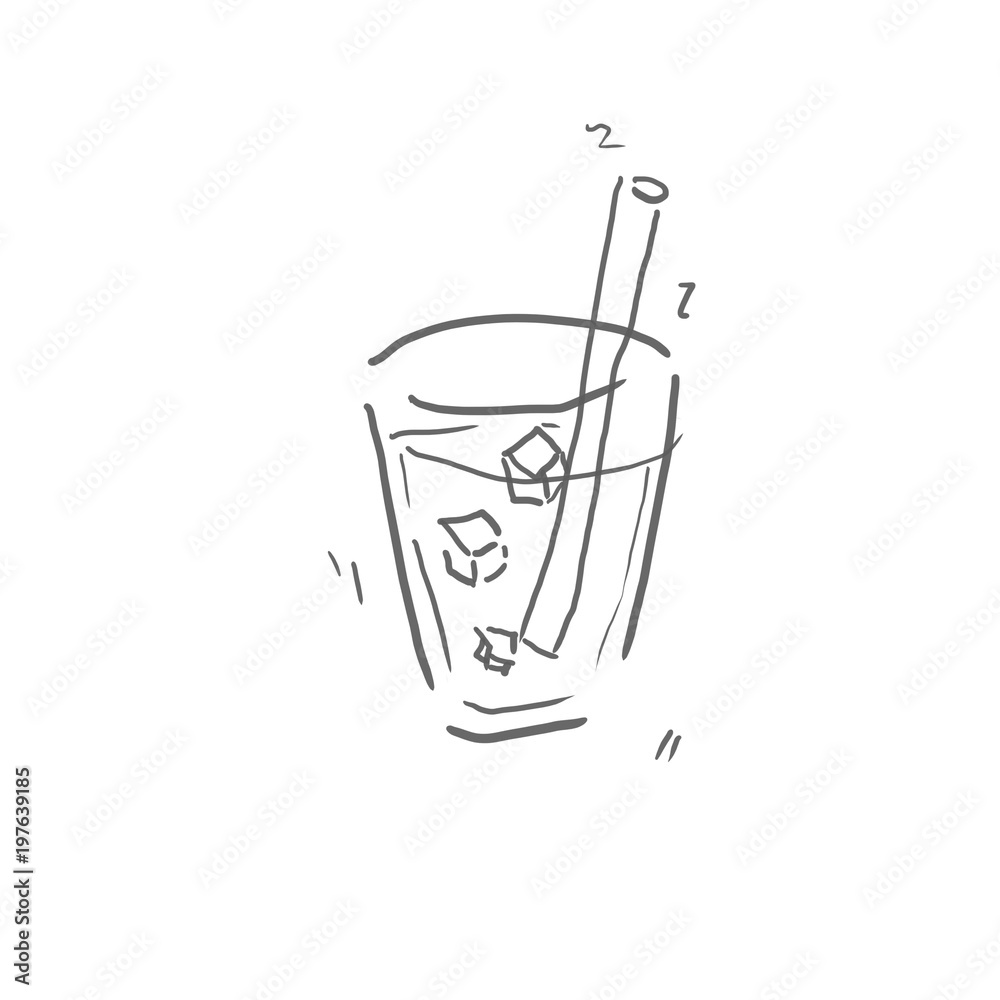 氷の入った冷たい飲み物 飲み物 ジュース お酒などの線画 下絵 ラフ 塗り絵ゆるいイラスト Stock イラスト Adobe Stock
