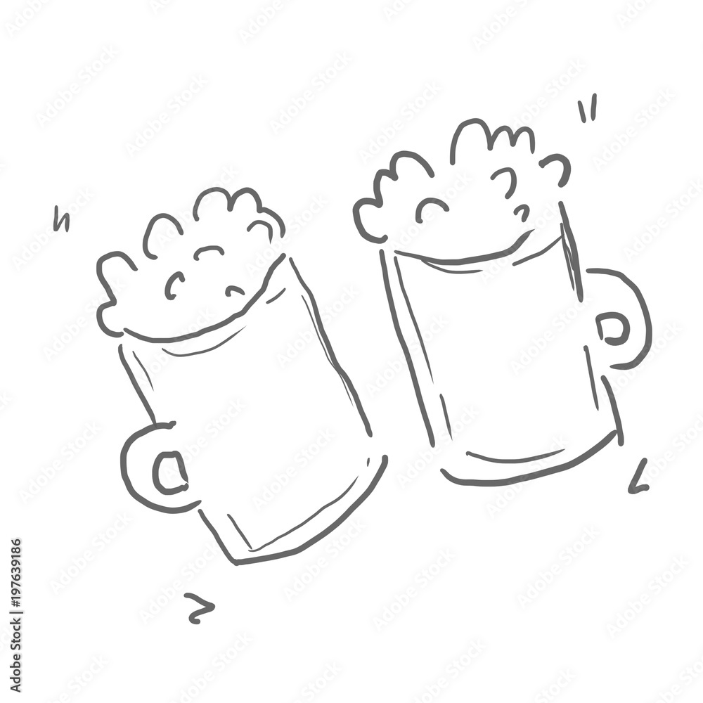 生ビール中ジョッキで乾杯 飲み物 ジュース お酒などの線画 下絵 ラフ 塗り絵ゆるいイラスト Stock Illustration Adobe Stock