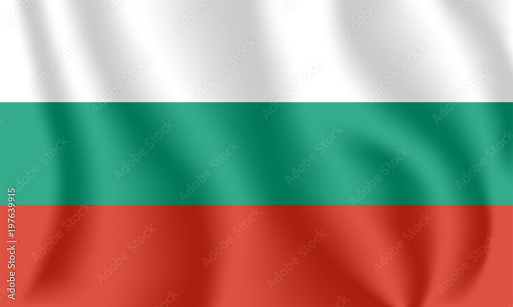 Flag of Bulgaria. Realistic waving flag of Republic of Bulgaria. Fabric textured flowing flag of Bulgaria.