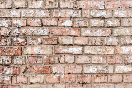 Old wall with broken bricks background