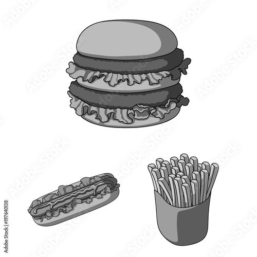 Fast food monochrome icons in set collection for design.Food from semi-finished products vector symbol stock web illustration.