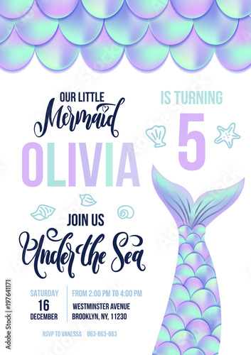 Canvas Print Mermaid Birthday party invitation card