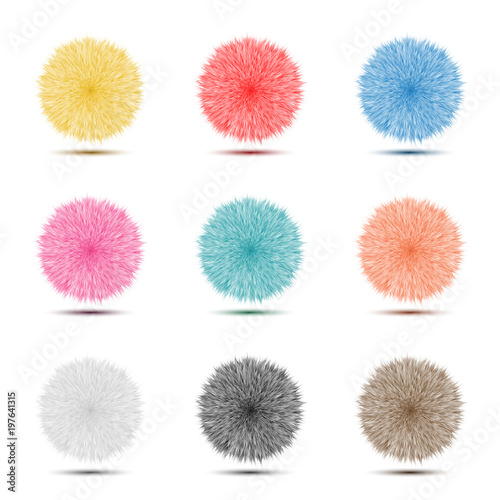 Set of colorful Pompon Fluffy hairy ball icon for abstract idea graphic design concept