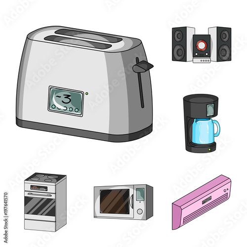 Smart home appliances cartoon icons in set collection for design. Modern household appliances vector symbol stock web illustration.