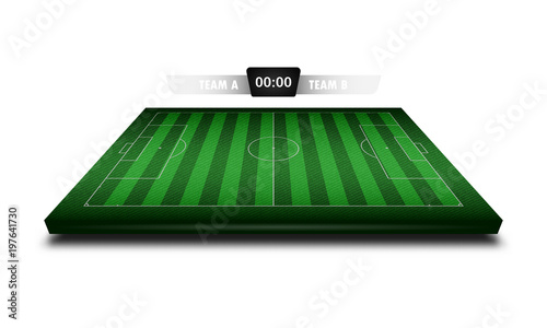 Realistic Denim texture of Soccer field 3d with score board for element vector illustration design concept