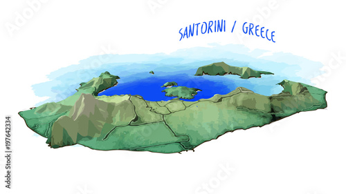 3D Island Map of Santorini photo