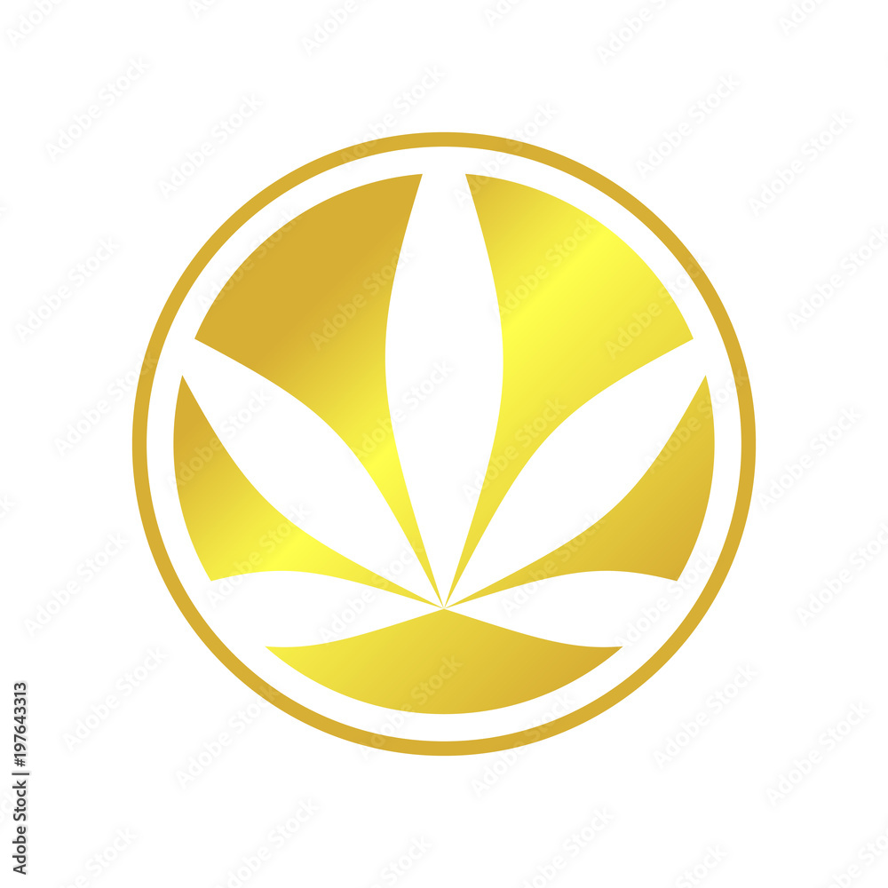 Circle Cannabis Golden Emblem Symbol Logo Design Circle Cannabis Golden Emblem Symbol Logo Design