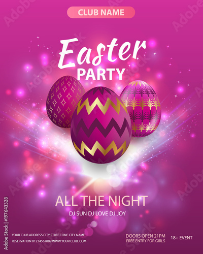 Vector illustration Easter party Illustration with painted eggs on bright background.