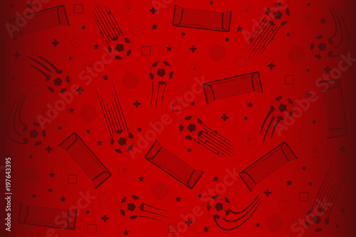 Football background for soccer tournament. Red backdrop with football elements for banner, poster. Vector illustration.