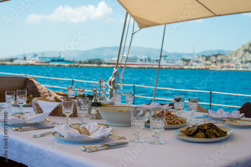 lunch about to be served aboard a yacht outside of zakynthos © Nick