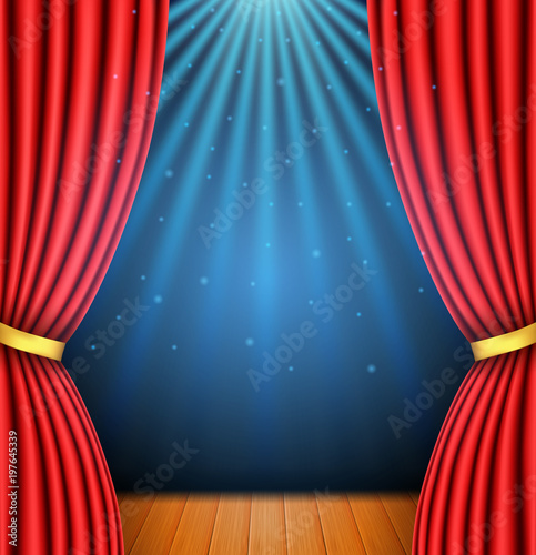 Background with a red curtain and a spotlight. vector illustration