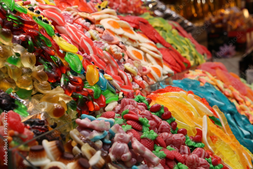 Assorted candy in a market, Barcelona, spain.