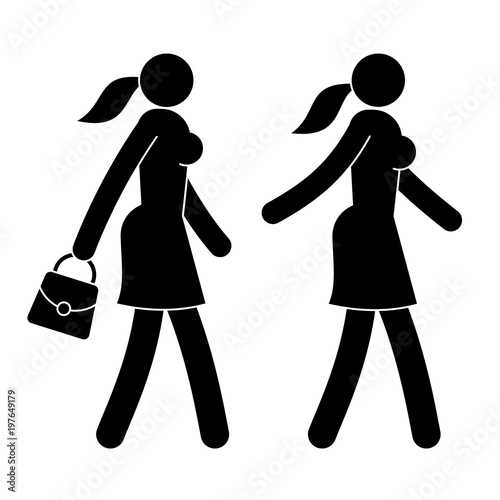 Icon of walking woman - with her handbag and without. photo