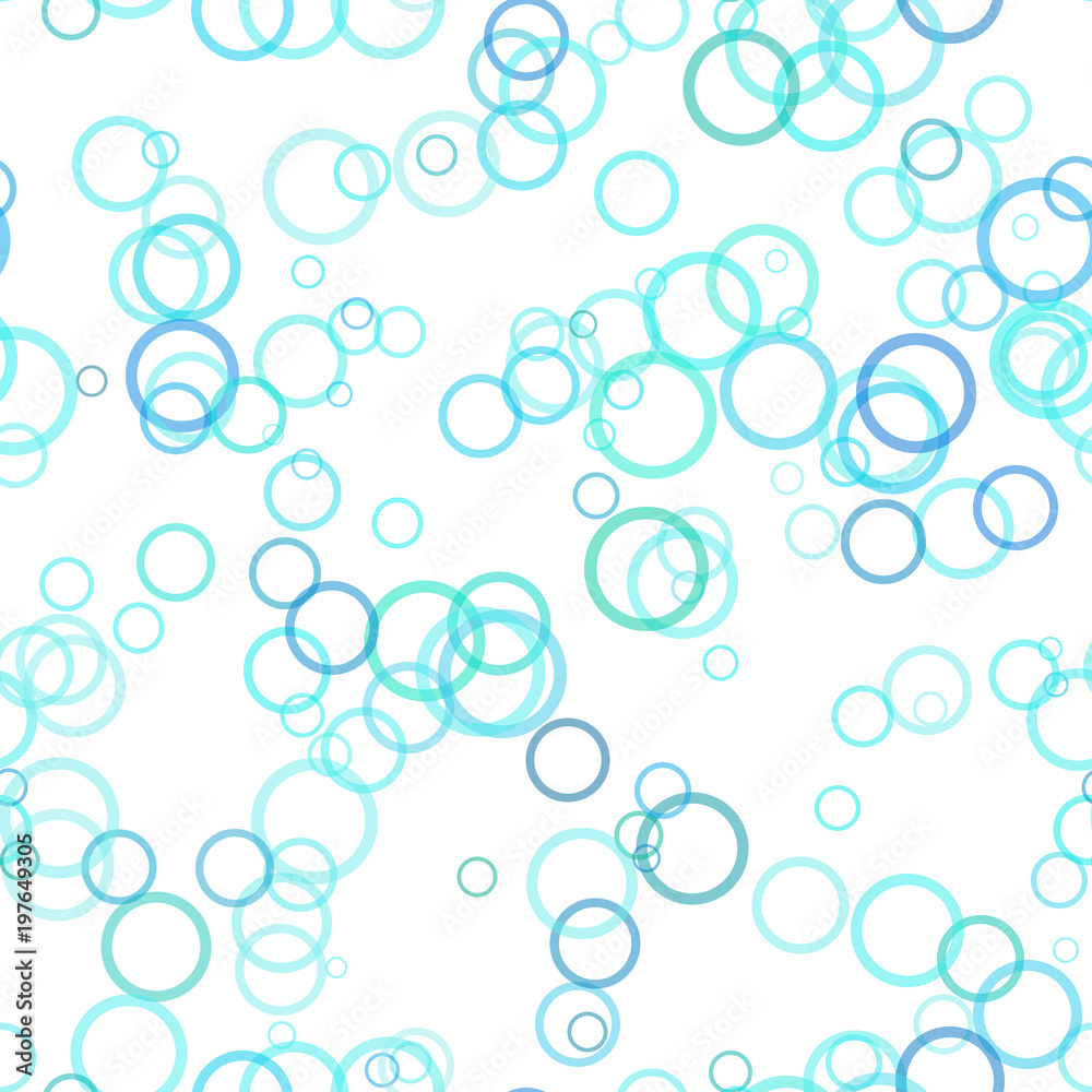 Seamless chaotic circle pattern background - vector illustration from rings with opacity effect in light blue tones