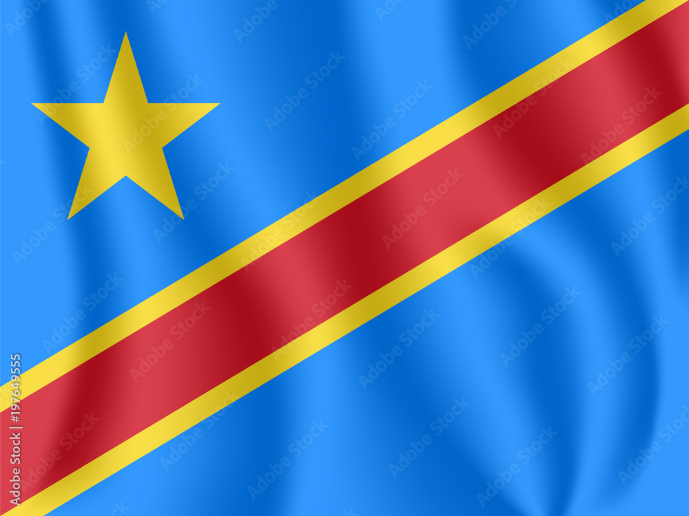 Vecteur Stock Flag of Democratic Republic of the Congo. Realistic waving  flag of DR Congo (DRC). Fabric textured flowing flag of Congo-Kinshasa.