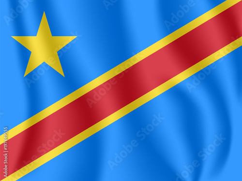 Flag of Democratic Republic of the Congo. Realistic waving flag of DR Congo (DRC). Fabric textured flowing flag of Congo-Kinshasa.