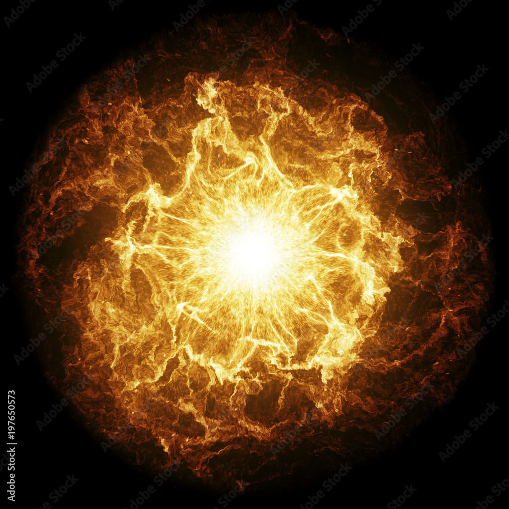 Inferno fireball. Abstract burning sphere with glowing flames. - obrazy, fototapety, plakaty 