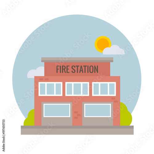 Fire station vector flat illustration for design