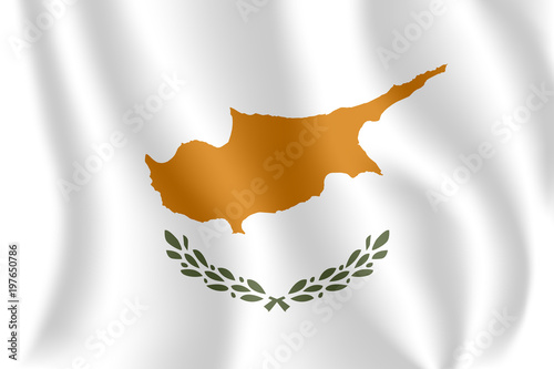 Flag of Cyprus. Realistic waving flag of Republic of Cyprus. Fabric textured flowing flag of Cyprus.