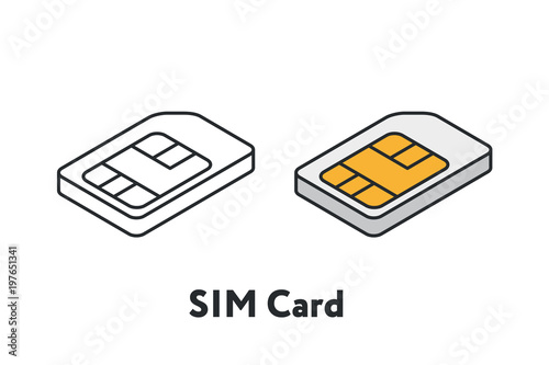 Isometric Plastic SIM Card Minimal Flat Line Outline Stroke Icon