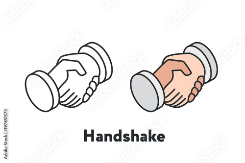 Isometric Handshake Partnership Friendship Minimal Flat Line Outline Stroke Icon