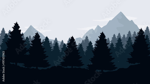 Landscape with mountains,  sky and woods