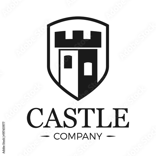 Castle logo tower in shield for business