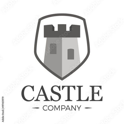Castle logo tower in shield