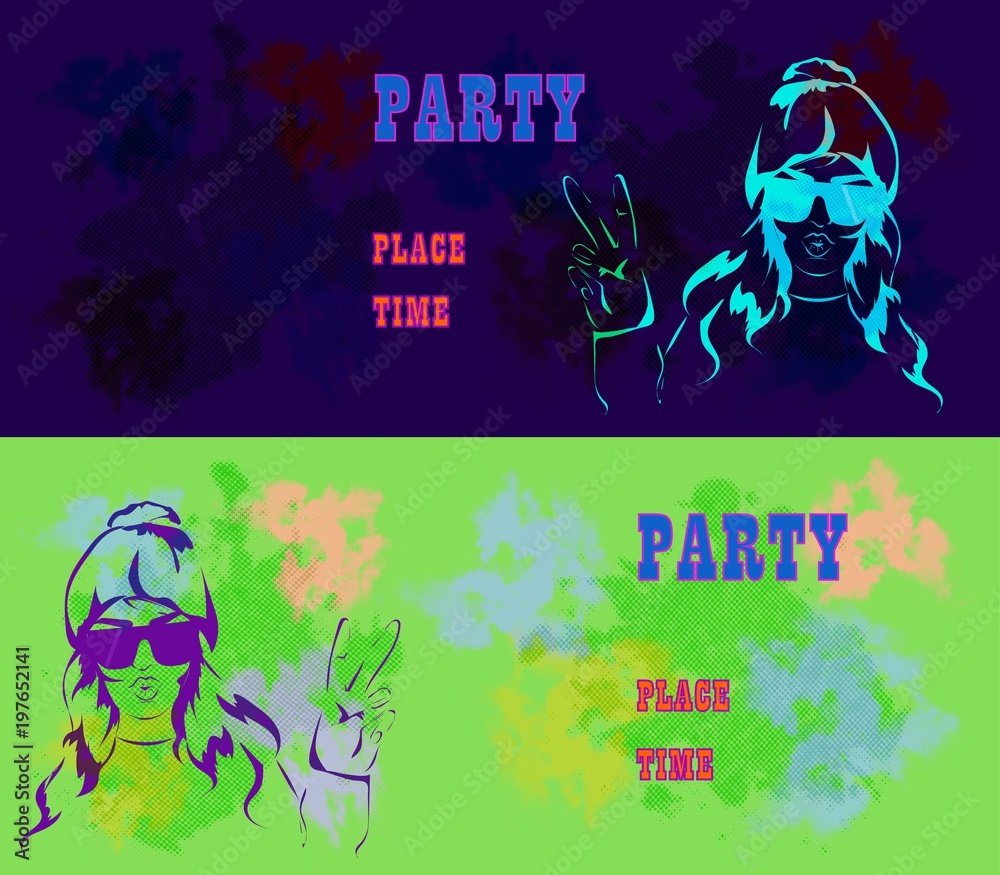 Fototapeta premium Let s Party design template with fashion girl and place for text.