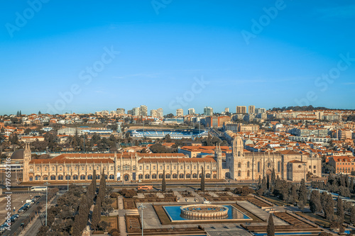 Aerial view of Mosteiro dos Jeronimos, Lisbon, Portugal. © tbralnina