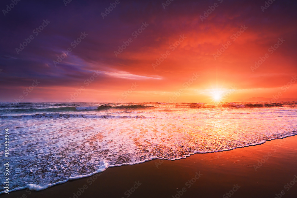 beautiful shore in beach at sunset