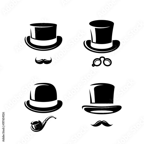 Black top hat set. Vector